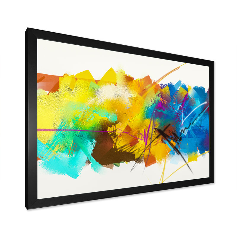 «Yellow and Blue Storm Impression», reproduction sur toile flottante, H 16 po x l 32 po x P 1 po, Cadre noir