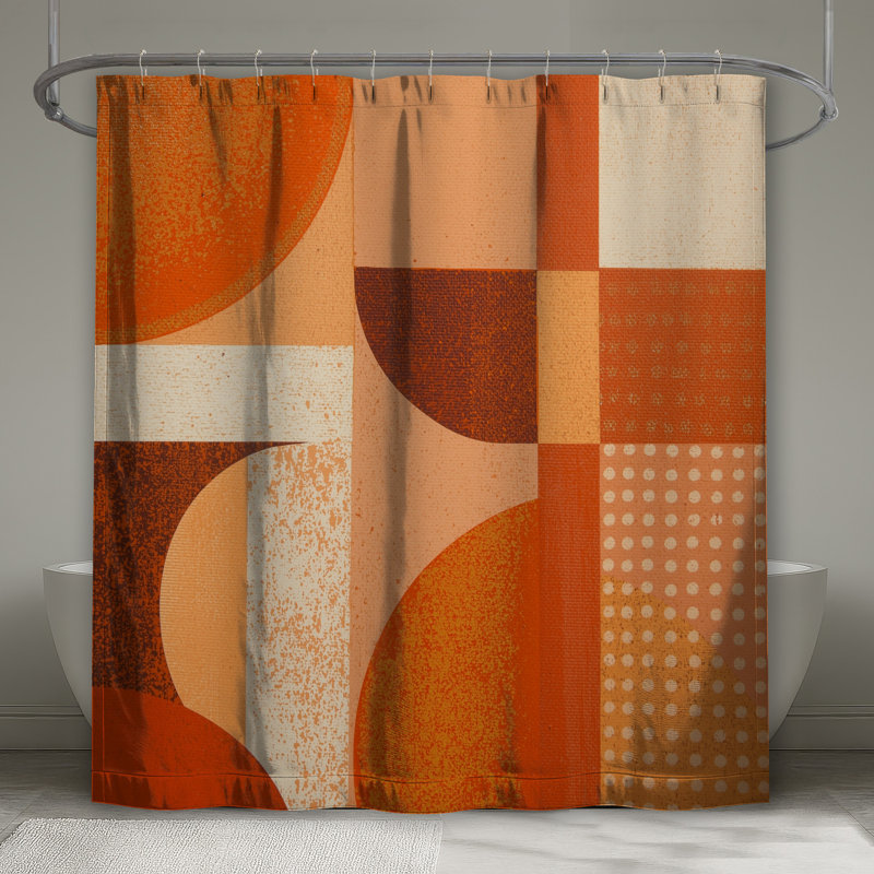 Rideaux de douche orange à formes géométriques très longs, 70 po l x 72 po H
