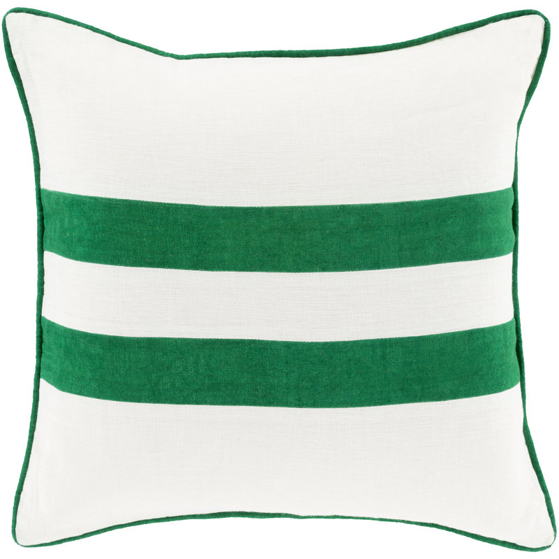 Striped Striped Linen Throw Pillow Cover, 18" x 18", Emerald