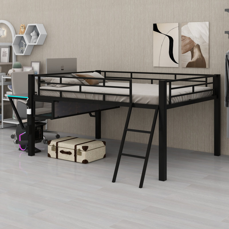 Mid Loft Gaming Bed, Includes Desk and LED