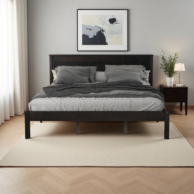 Base de lit plateforme avec tête de lit, support à lattes de bois, aucun sommier requis