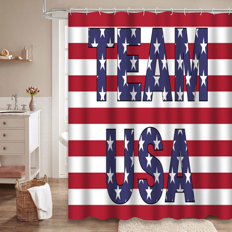 Team USA American Flag Athletic Shower Curtain with 12 Hooks, L 72 po x l 78 po