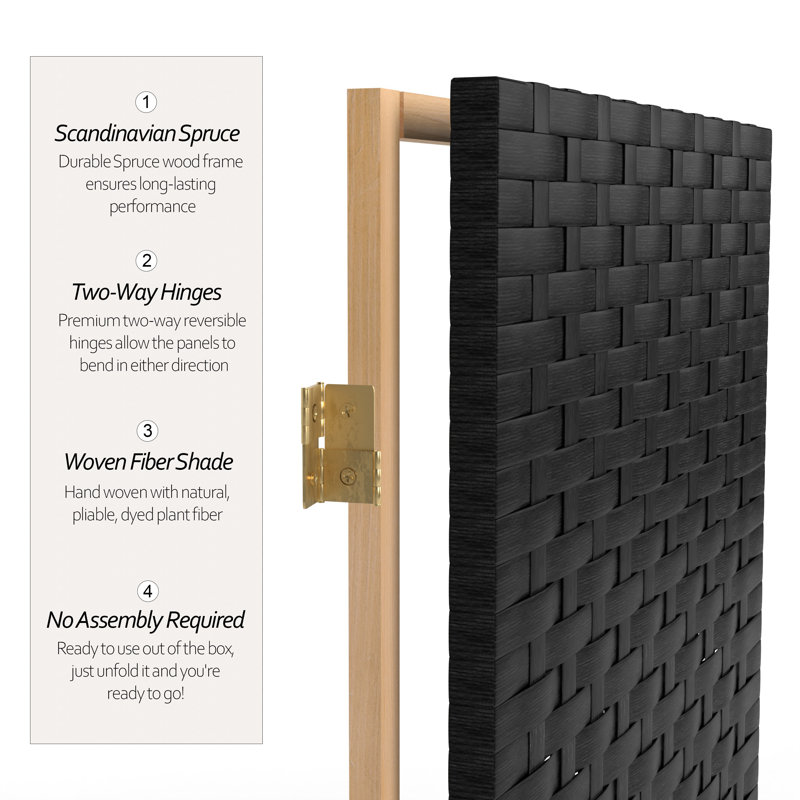 3 Ft. Tall Woven Fiber Room Divider, 6, Black