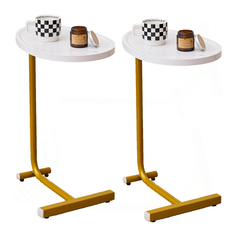2 pièces table d'appoint blanche en forme de C, table de bout en forme de C, table d'appoint pour canapé et lit, petite table d'appoint pour petits espaces