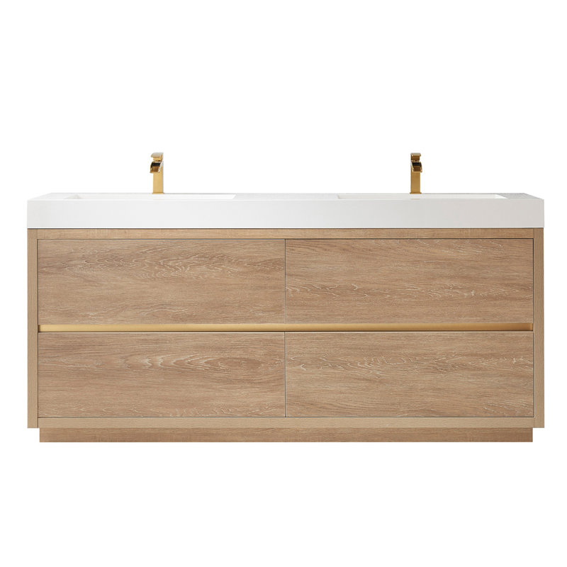Ensemble de meuble-lavabo double 72 po Beira, Chêne nord-américain, Blanc