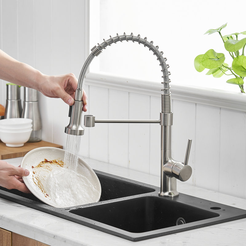 Robinet de cuisine commercial avec douchette rétractable et poignée simple