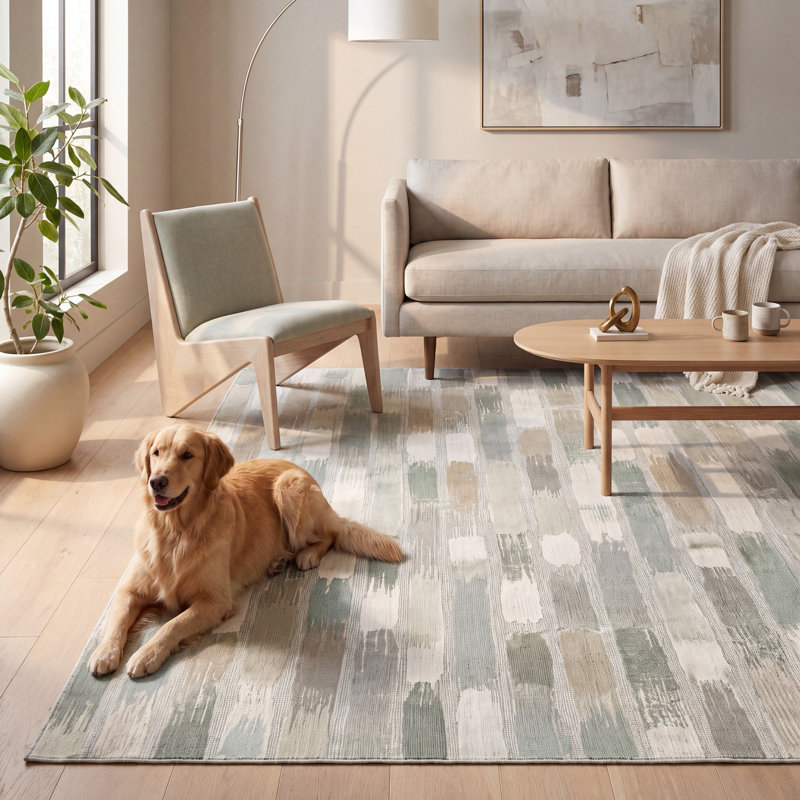 Tapis à poils courts Brothybeck Modern Brushstroke, Tapis de couloir 2 pi 6 po x 10 pi 6 po