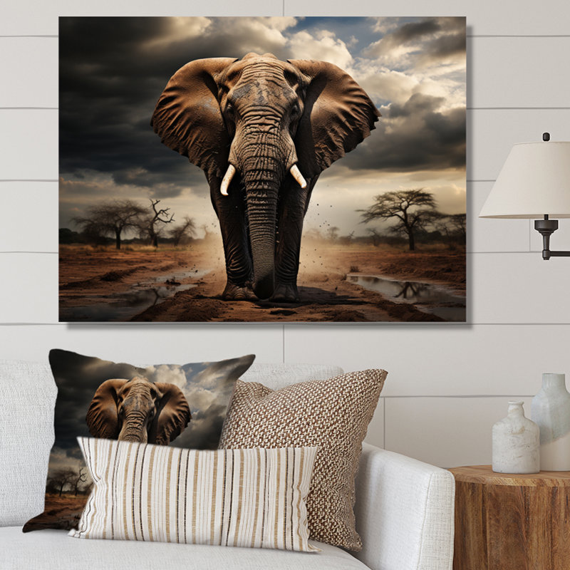 Éléphant harmonie en monochrome IV - reproduction sur toile, H 24 po x l 32 po x P 1 po, Toile tendue