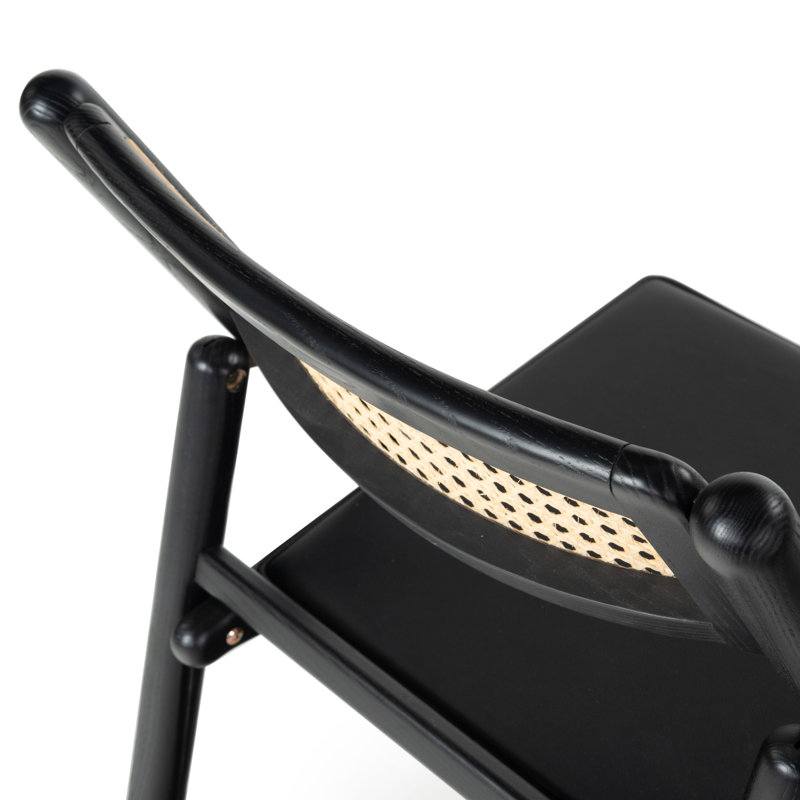 Shaylie Upholstered Seat Folding Dining Chair, Black/Natural