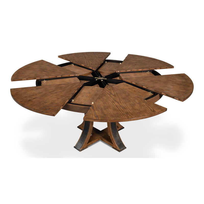 Tower Round Solid Oak Dining Table, Light Mink/Dark Hammered