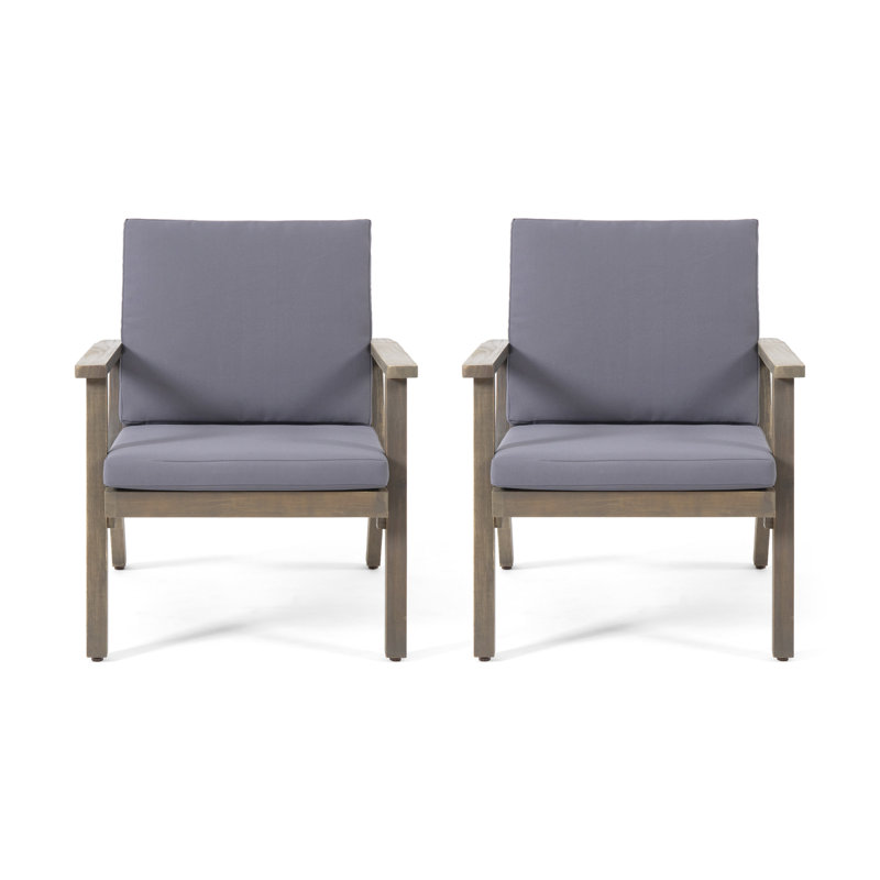 Chaises club d'extérieur en bois d'acacia avec coussins (ensemble de 2)