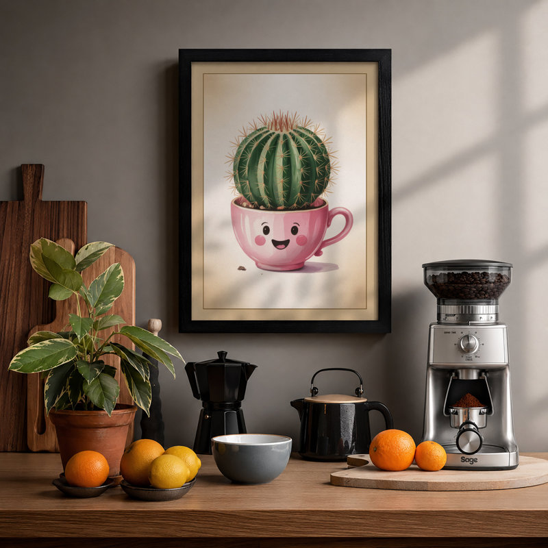 Smiling Cactus Companion Botanical - Print, Black, A4 - 29.7 x 21.0 cm