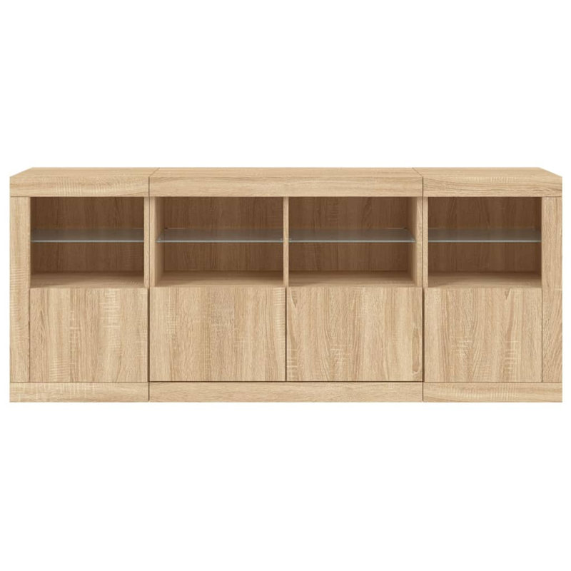 Azriella 163 cm W Glass Sideboard, Sonoma Oak