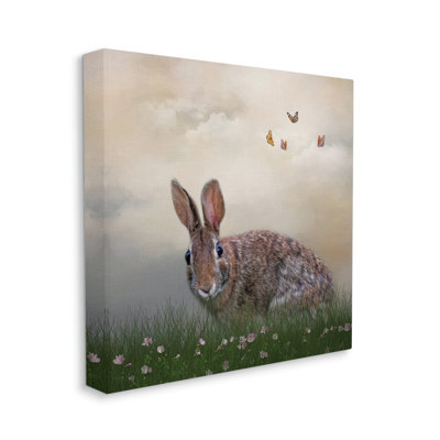 «Spring Rabbit Meadow Butterflies» par Kelley Parker - impression sur toile tendue