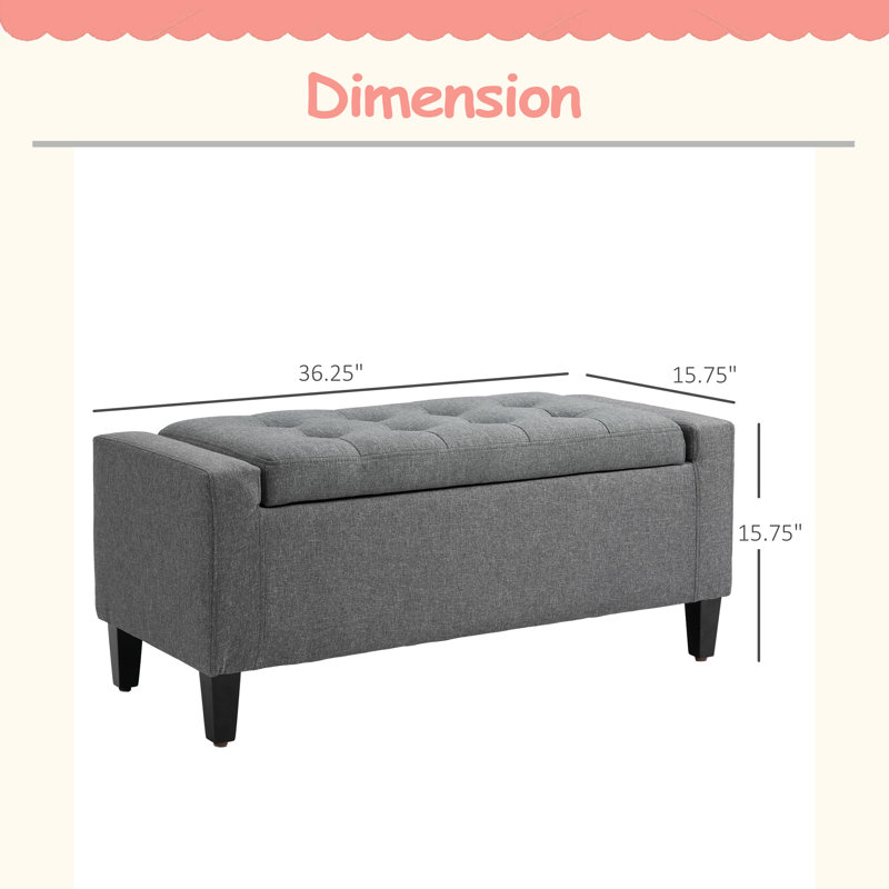 Repose-pieds avec rangement, banc de rangement rembourré en lin avec plateau relevable et capitonnage à boutons pour le salon