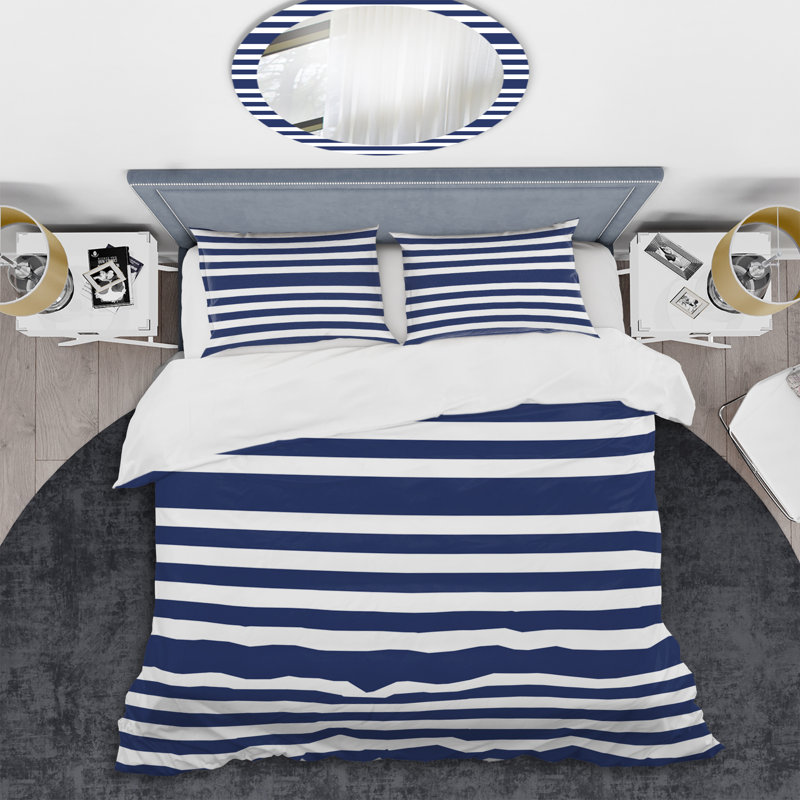 Blue and White Striped Pattern - Abstract Duvet Cover Set - Microfiber Polyester