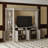 Gray Wash 100 In. Entertainment Center With Solid Wood Top, Corner Shelves, And 8 Storage Cabinets