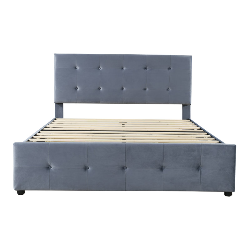 Rosendale Upholstered Velvet Drawers Bed, Grey