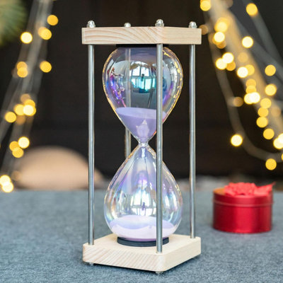 Large 60-minute Macaron Purple Hourglass Sand Timer With Oak Base 
