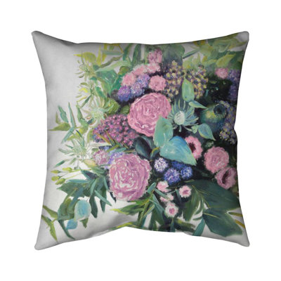 Purple Floral Botanical Pillow - Melody of Fuchsia Flowers – Outdoor Throw Pillow with Insert, Weather-Resistant