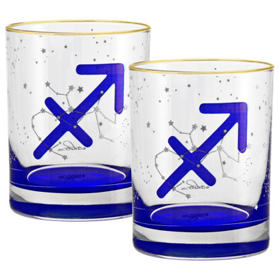 Culver Sagittarius Zodiac 14-Ounce 22k Gold Rim DOF Double Old Fashioned Glass (Sagittarius)