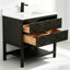 Ensemble de meuble-lavabo sur pied en bois massif brun foncé 36 po avec plateau en marbre d'ingénierie-464357937
