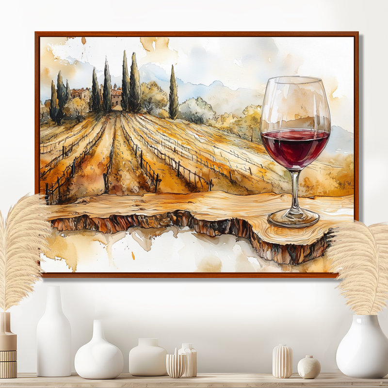 Whitnash - art mural Vineyard pour le salon, H 16 po x l 32 po, Impression encadrée flottante, Brun