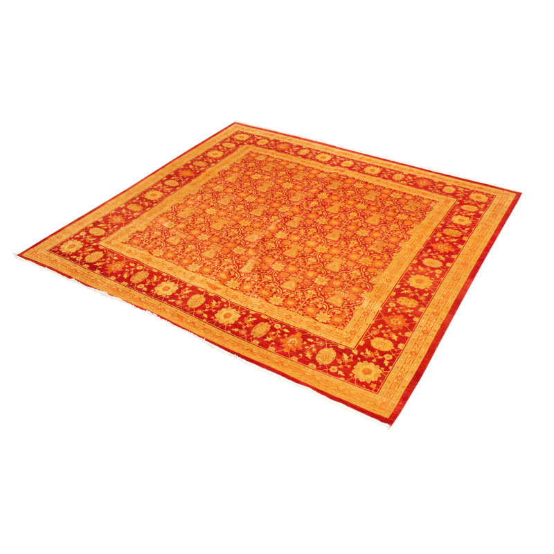 Tapis décoratif en laine carrée rouge/jaune noué à la main New Age 12 '