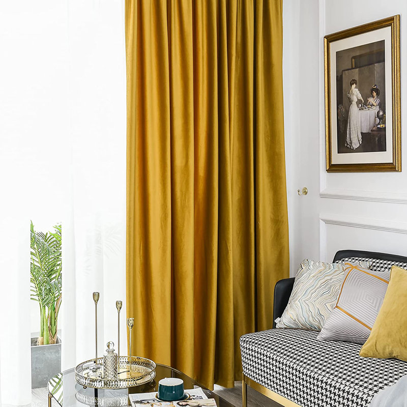 Paire de rideaux occultant et isolant de couleur unie avec œillets, L 52 po x L 95 po, Jaune doré
