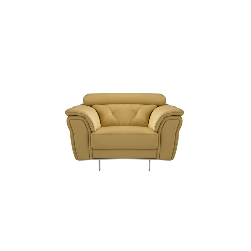 Fauteuil club Barrackville, Cuir véritable jaune