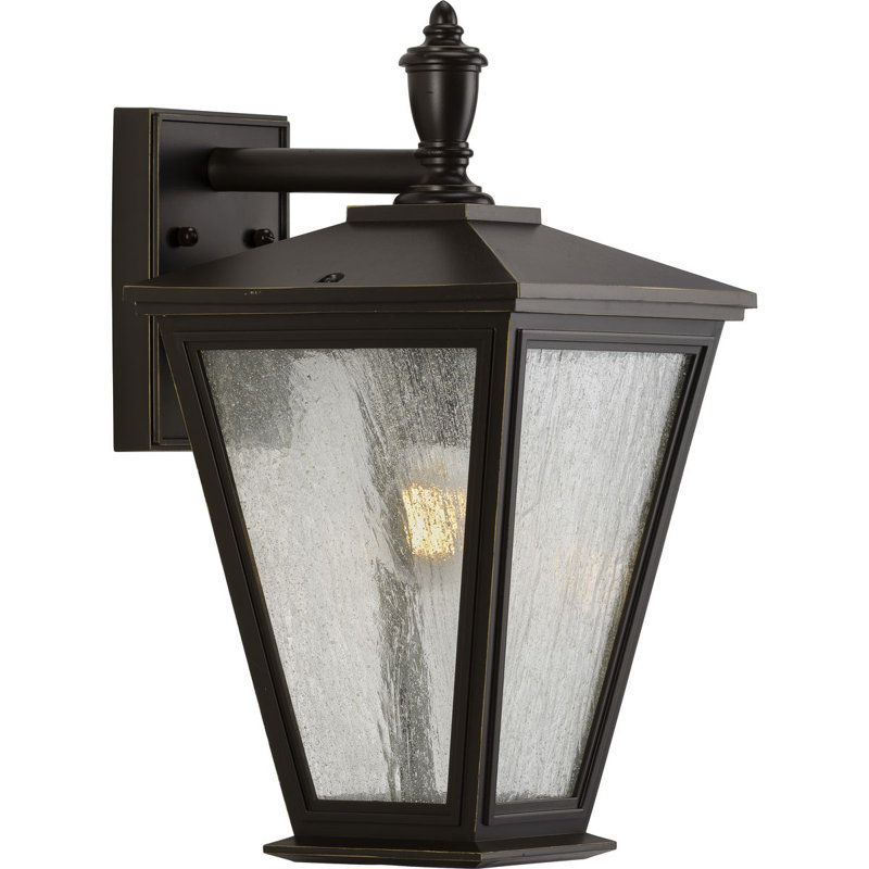 Lanterne murale d'extérieur en verre granulé Quattrucci, Bronze antique, H 16,5 po x l 8,94 po x P 10,31 po