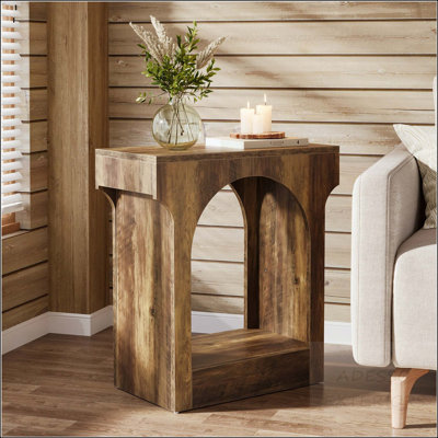 Table d'appoint étroite à 2 niveaux avec design arqué