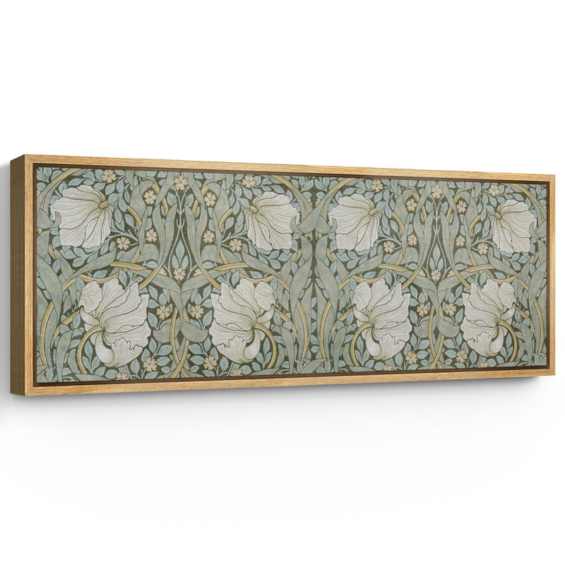 Green Abstract Floral Botanical Pattern Art Nouveau William Morris Framed Canvas Extra Large Print, 20" H x 60" W, Natural