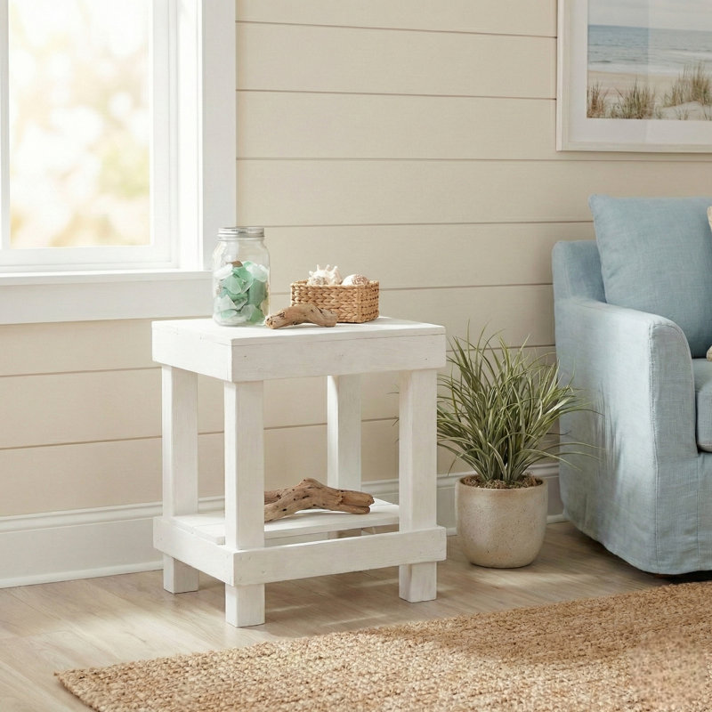 Juliana Solid Wood End Table, White, 23" H x 20" W x 13.5" D