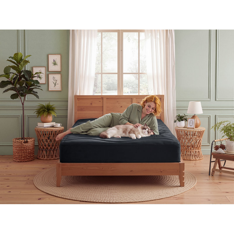 Protège-matelas de lit - Protecteur de surmatelas ajusté et matelassé, couvre-lit respirant silencieux, Lit double, Noir