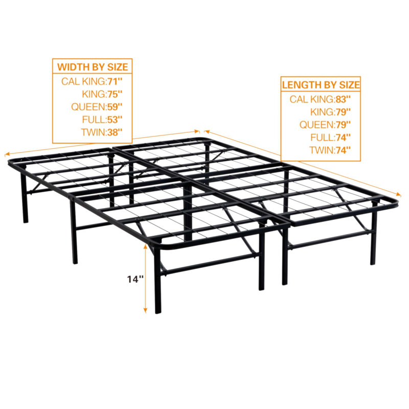 Structure de lit pliante en métal robuste avec hauteur de 14 pouces, lattes en acier robustes et rangement sous le lit pour un assemblage facile et durable