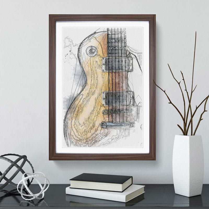 Aged Electric Guitar in Abstract - Picture Frame Graphic Art Print, Walnut Framed, 65cm H x 48cm W x 2cm D