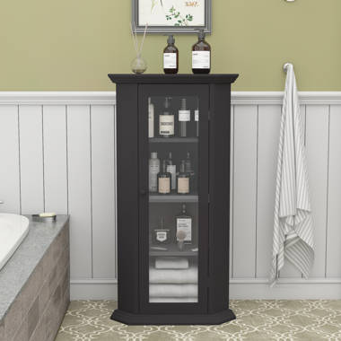 Freestanding Bathroom Cabinet With Glass Door, Corner Storage