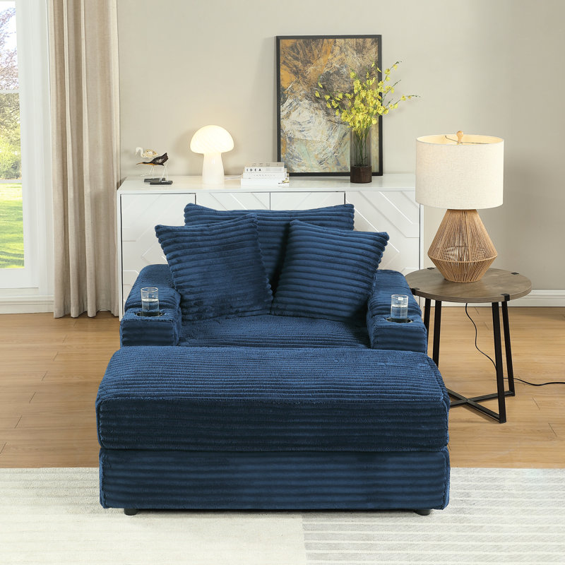 1 velours côtelé bleu avec coussins décoratifs et canapé profond pour le salon, tissu luxueux, structure en éponge haute, conception ergonomique, facilité d'assemblage