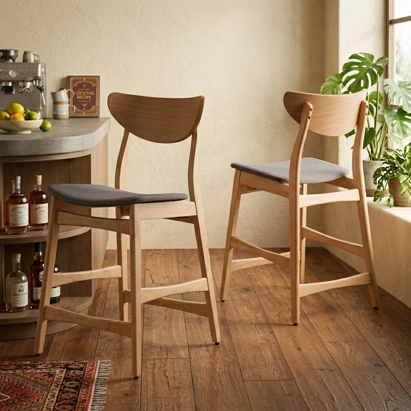 Chaise à hauteur de comptoir, Naturel, Gris foncé