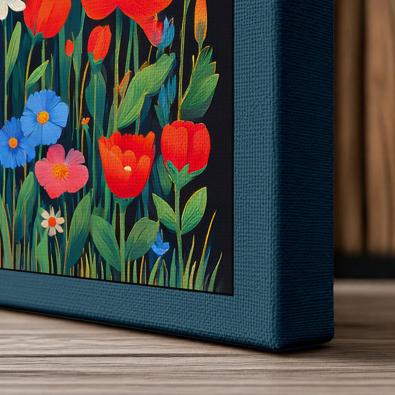 Wildflower Abundance Botanical - Print, 24x16 - 61.0 x 40.6 cm, Teal Border