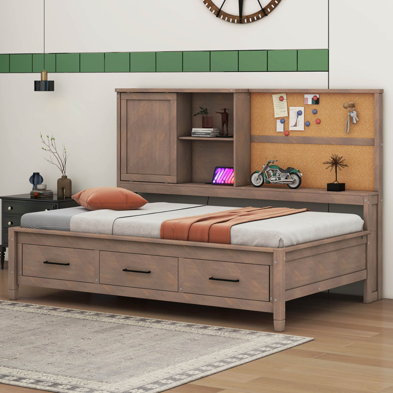 Cara Twin Size Lounge Daybed with Storage Shelves, Antique Wood