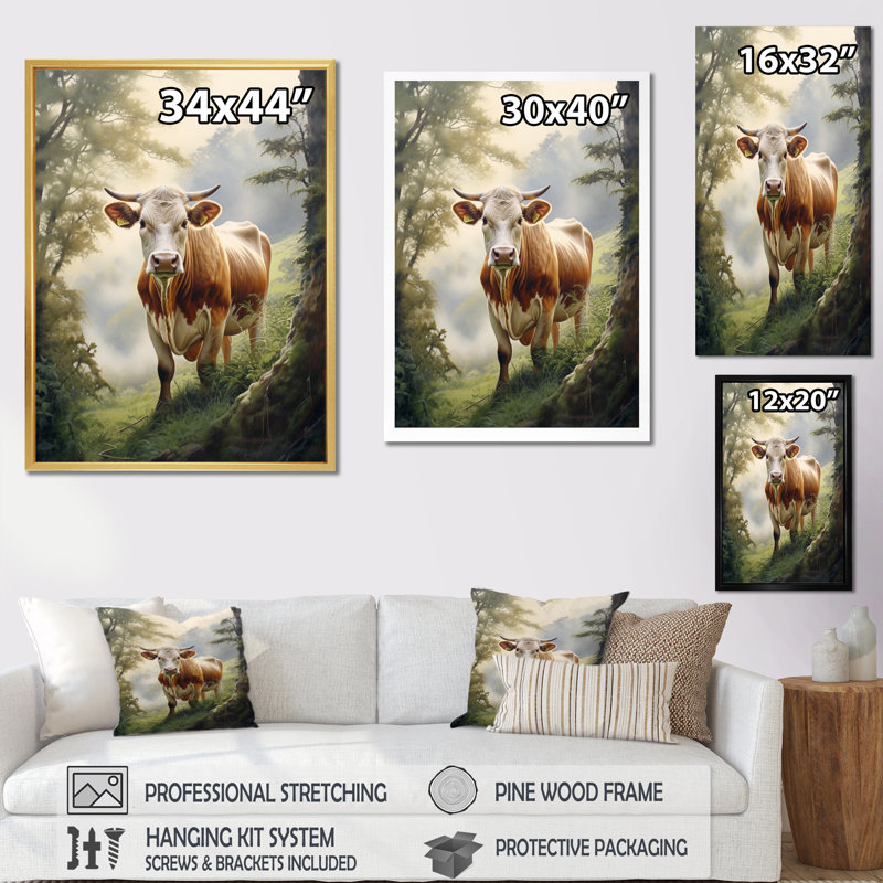 Cow Contemplation - Animals Wall Art Prints, Encadrement doré, H 44 po x l 34 po x P 1,5 po