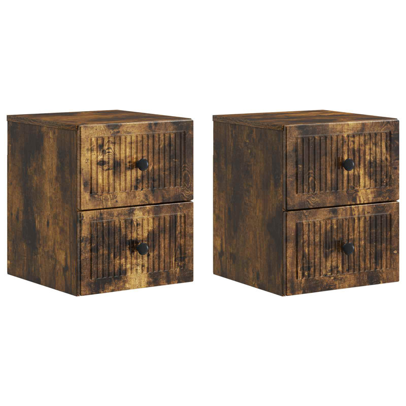 33cm W Manufactured Wood Bedside Table, Smoked Oak