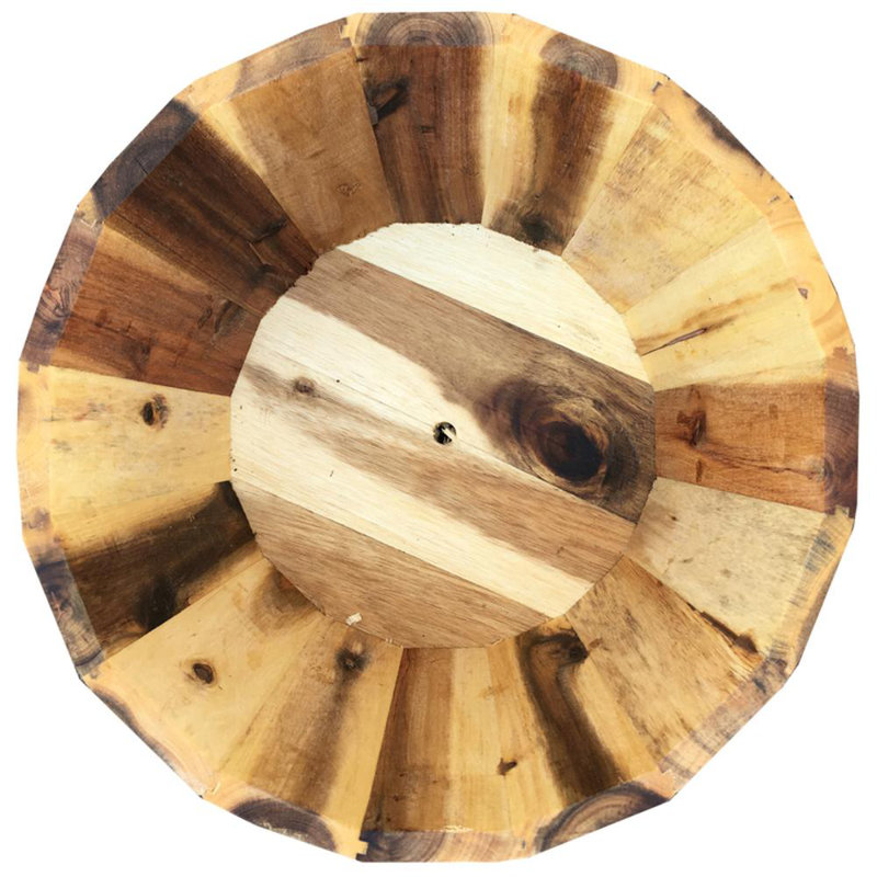 Kavan Wood Barrel Planter, 9.5" H x 15.75" W x 15.75" D