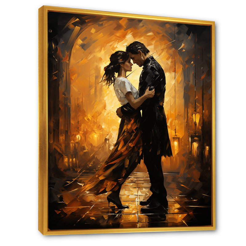 «Dance Tango Couple Harmony» sur toile, Cadre flottant doré, H 32 po x l 16 po x P 1 po