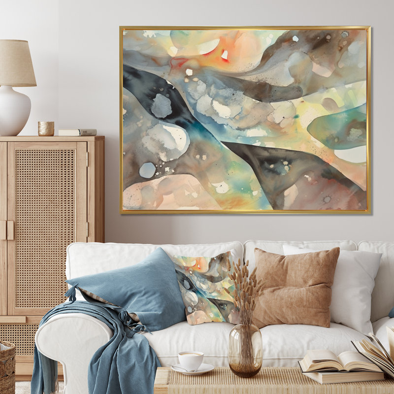 «Subtle Serenity Colorful Gray Watercolor Waves I - Abstract Shapes», impressions d'art mural, H 12 po x l 20 po x P 1 po