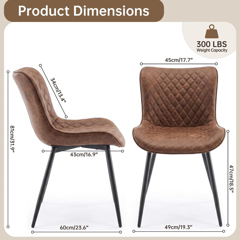 Ensemble de 2 chaises de salle à manger modernes en similicuir pour la cuisine, Polyuréthane brun