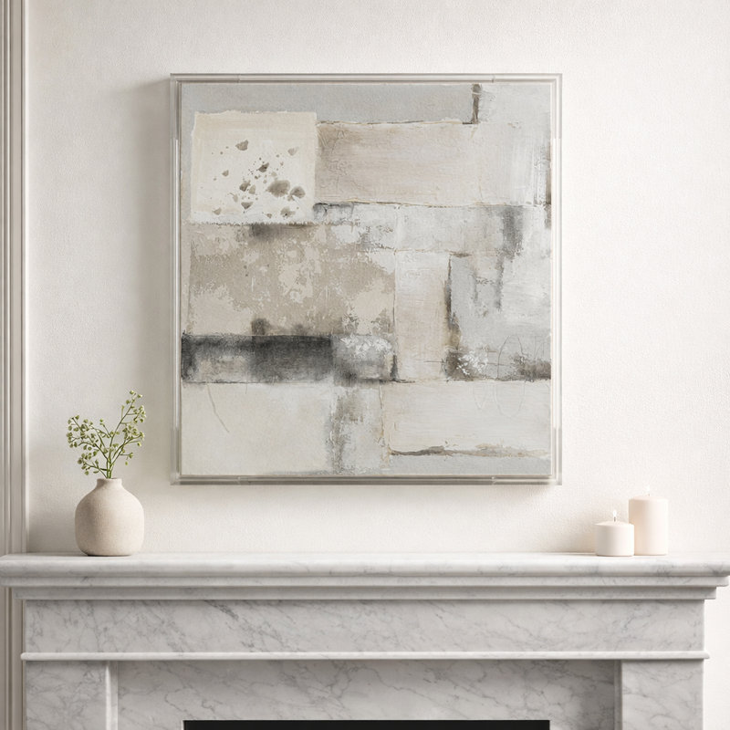 Modern Square Canvas Wall Art Print for Home Decor - Decorative Wood Framed Artwork Painting for Living Room or Bedroom Wall Display - 40", Ivory