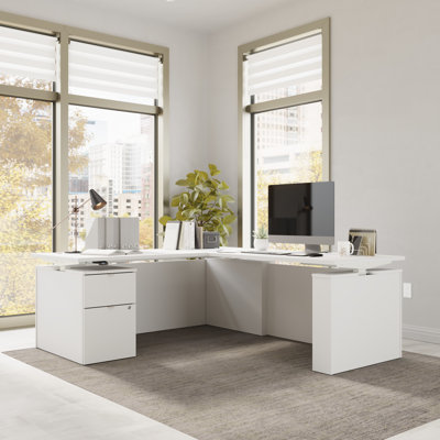 Bush Business Furniture Stratus 72W X 78D Height Adjustable L Shaped Standing Desk With File Cabinet - Reversible